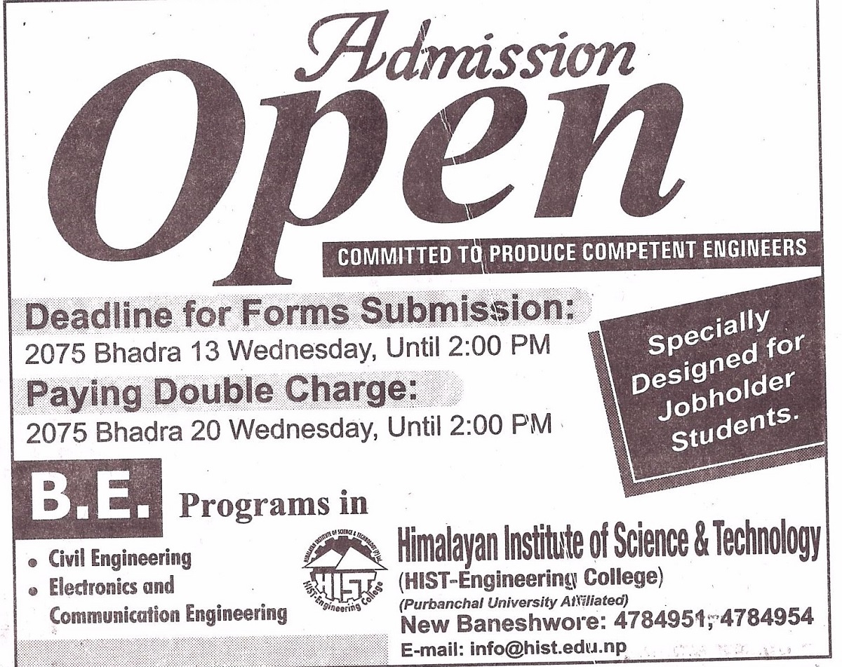 BE admission open 