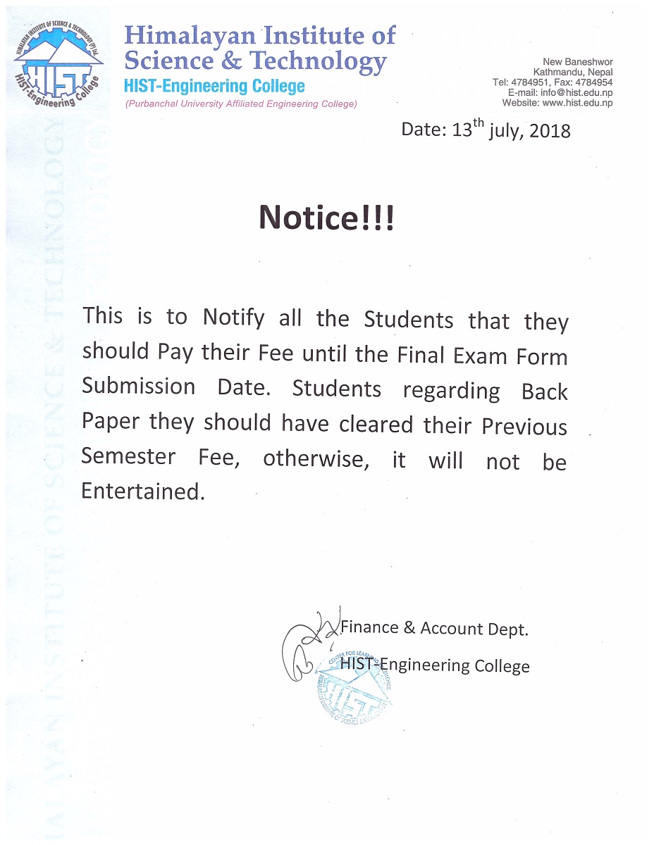Very Important Notice to all students